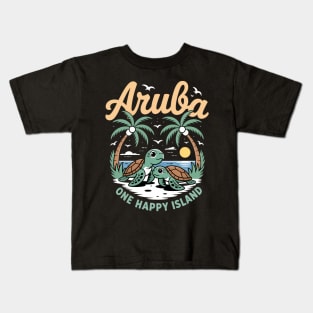Travel Caribbean Island One Happy Palm Tree Aruba Island Kids T-Shirt